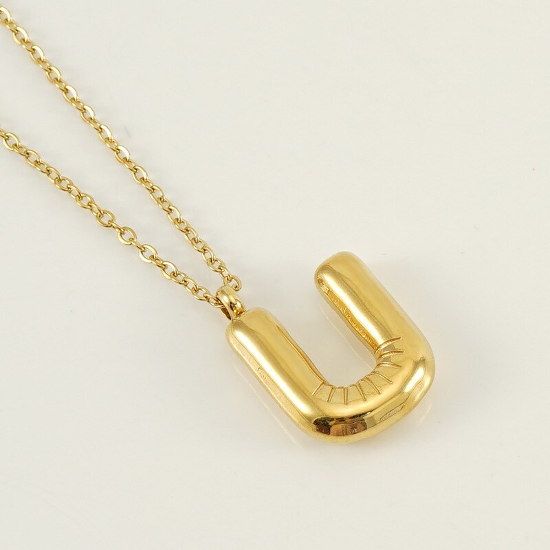 Gold color / 1 Piece Simple Series Simple Letter U Stainless Steel 18K Gold Plated Women's Pendant Necklaces Picture21